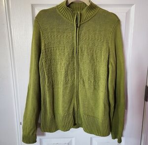 Vintage YKK Christopher & Banks Green Zip UpCardigan Sweater